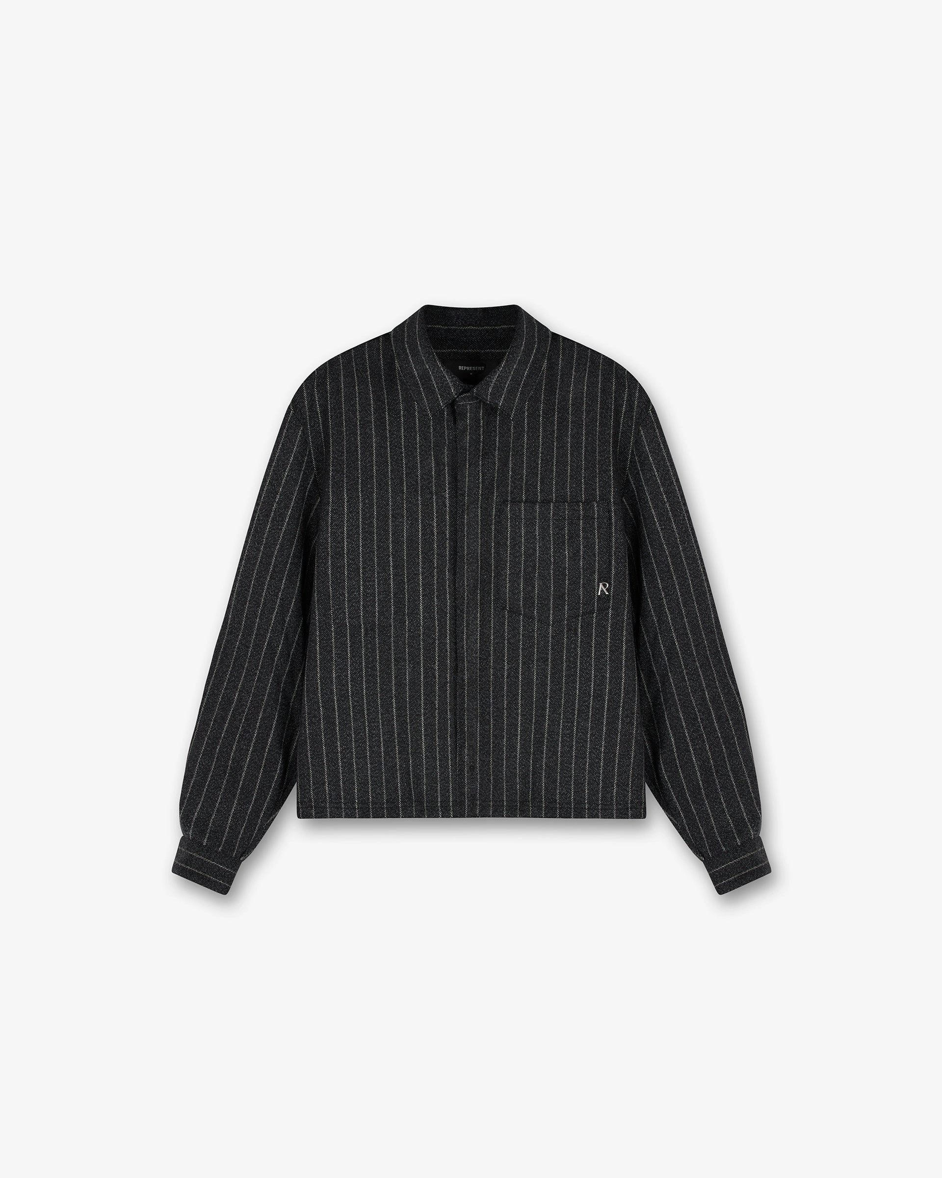 Cropped Dress Shirt - Black Pinstripe Youth fashion