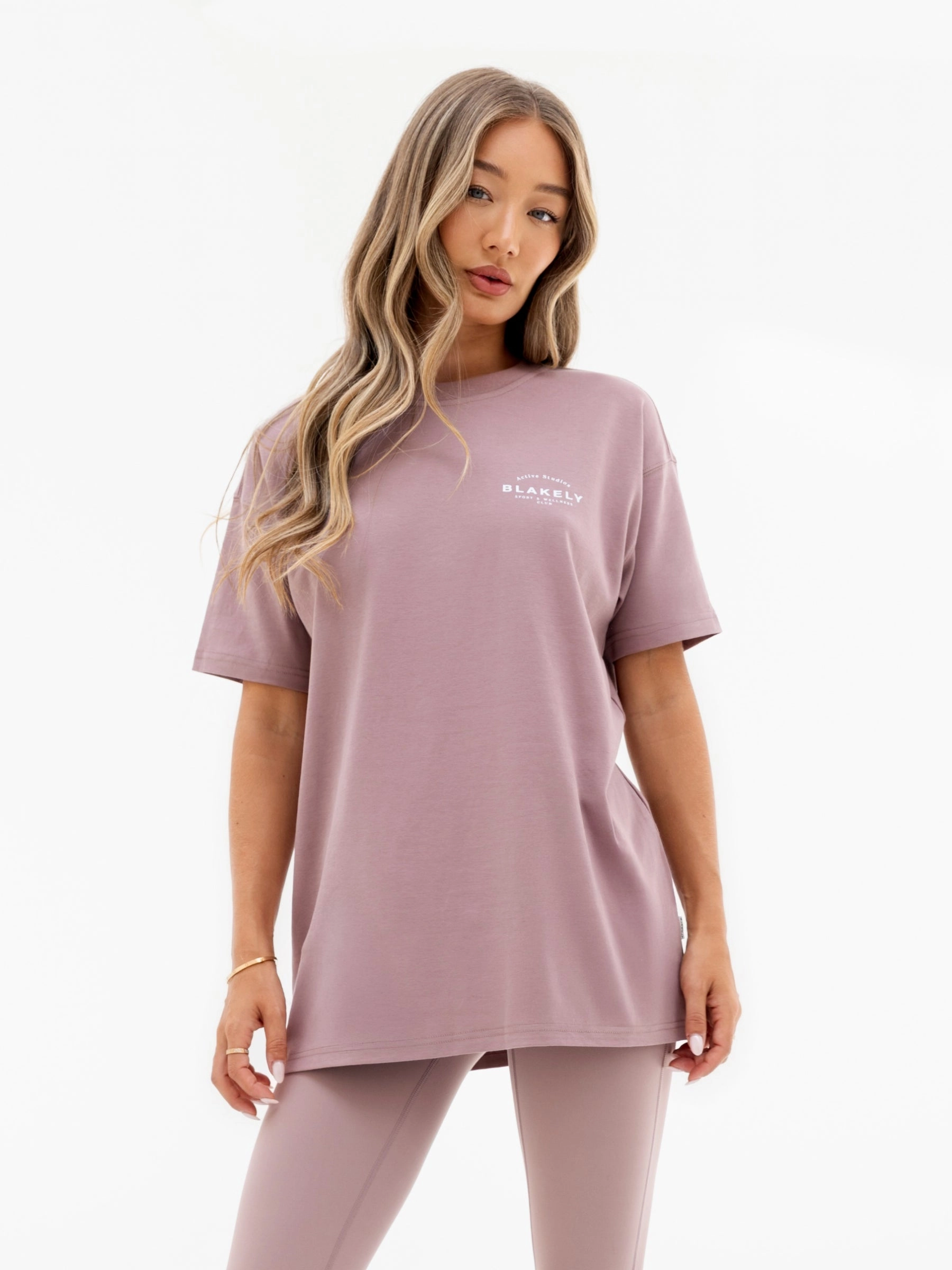 Curved Active Studios Oversized T-Shirt - Dusty Pink Weekend Fashion Comfy Stretch Wear