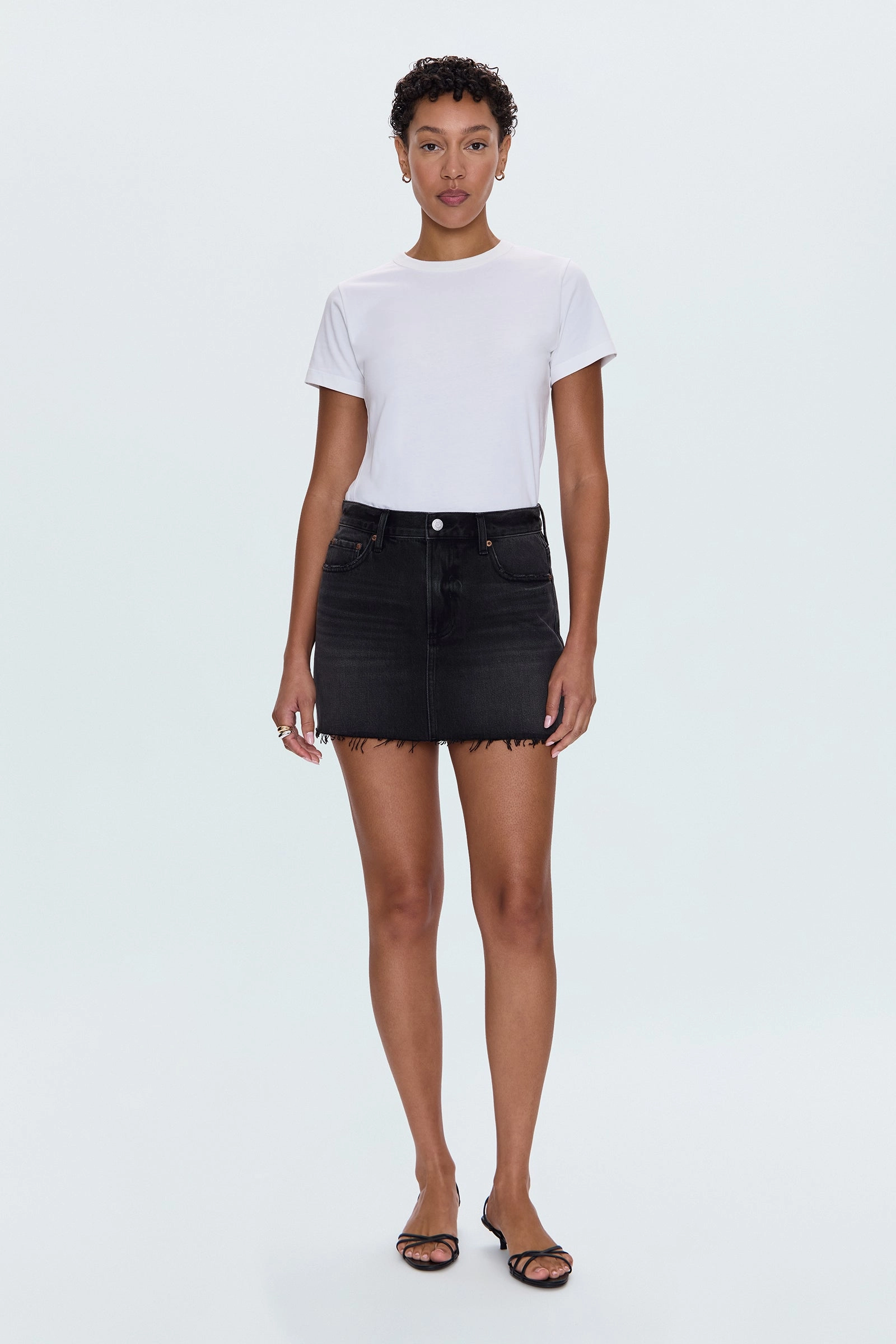 Polished Cut Daisy Low Slung Mini Skirt - Caviar
