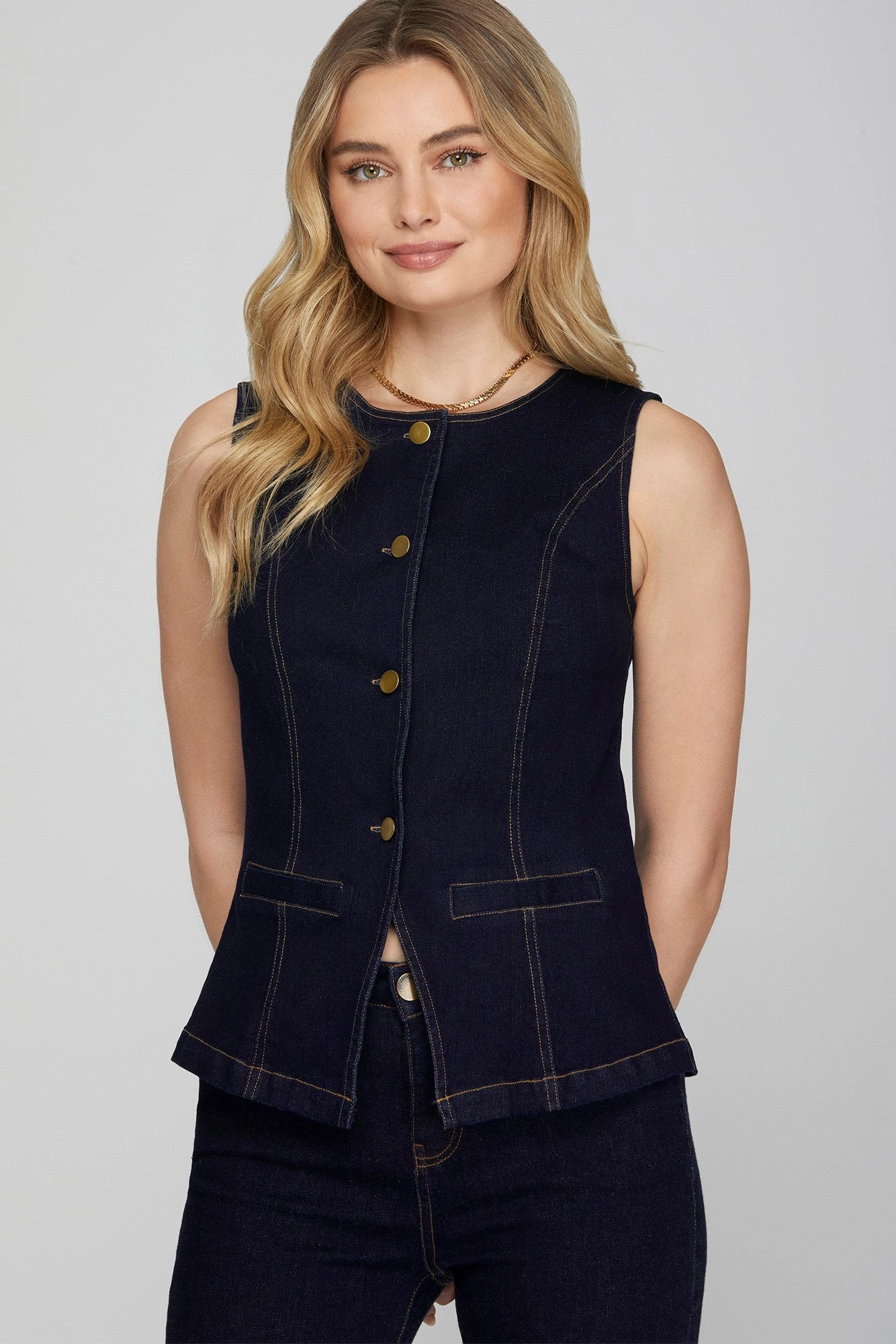 Adjustable Cuff System Dark Denim Blazer Vest