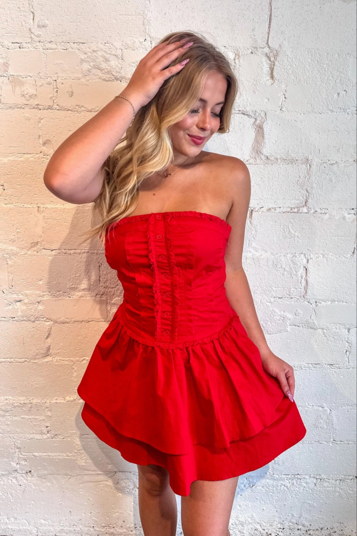 Anniversary-Event Smooth-Finish Sweet Escape Strapless Mini Dress