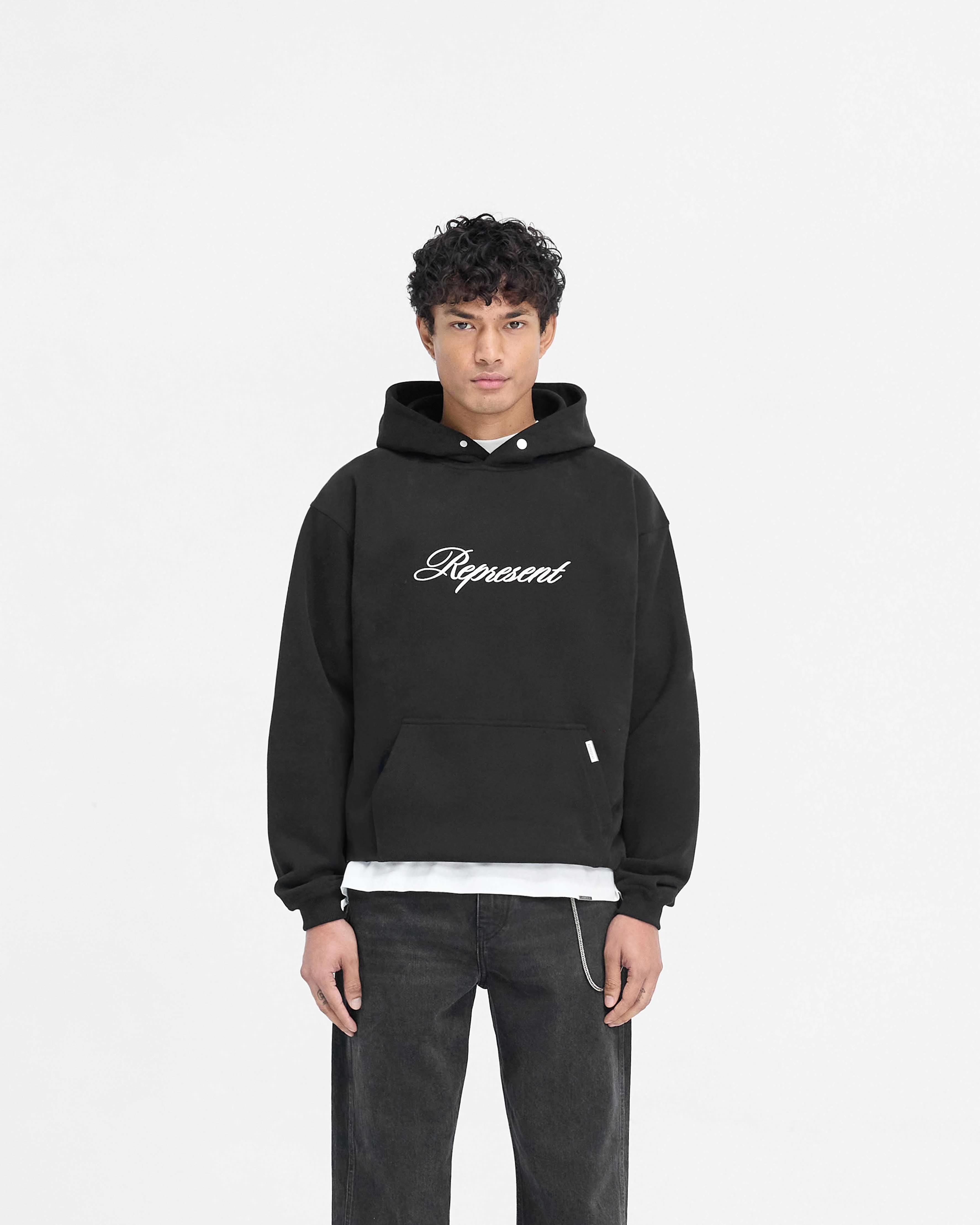 Script Logo Hoodie - Black French Terry Construction