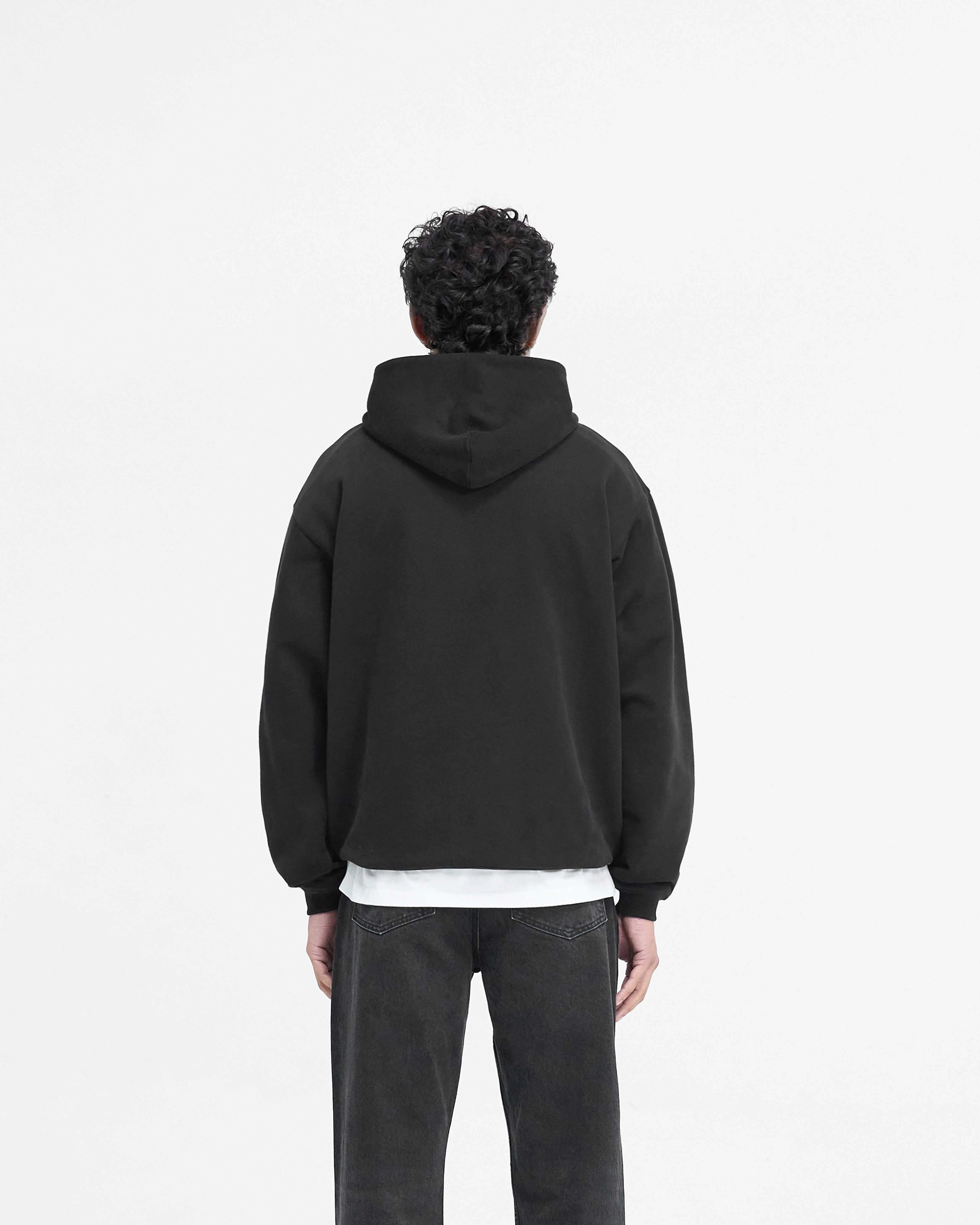 Fluffy look Script Logo Hoodie - Black