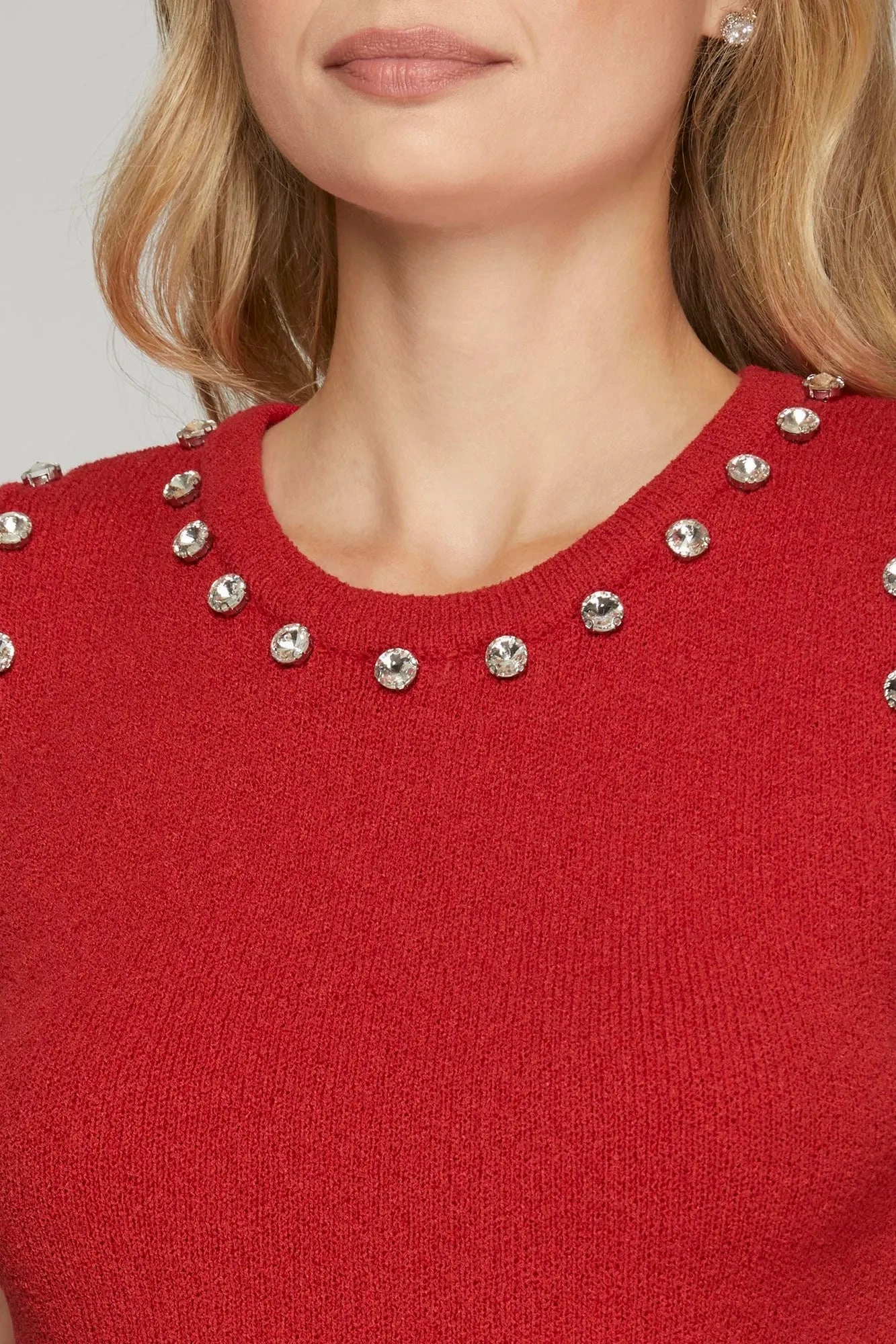 Layered Collar System Red Stud Detail Sleeveless Sweater Top