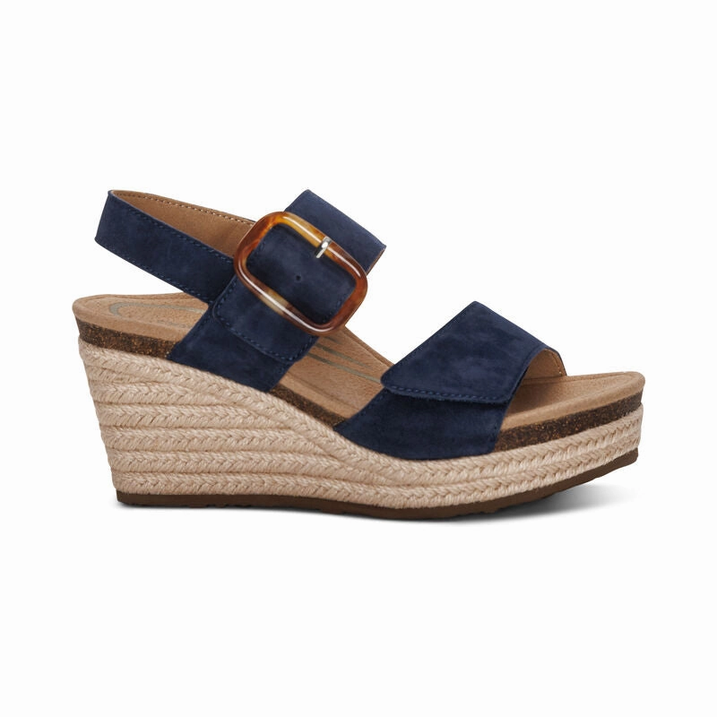 Relaxing Sandals Aetrex Women's Ashley Espadrille Wedge Navy
