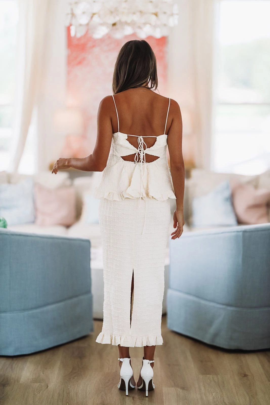 Reinforced Neckline Another Love Crop Top and Midi Skirt Set - Cream