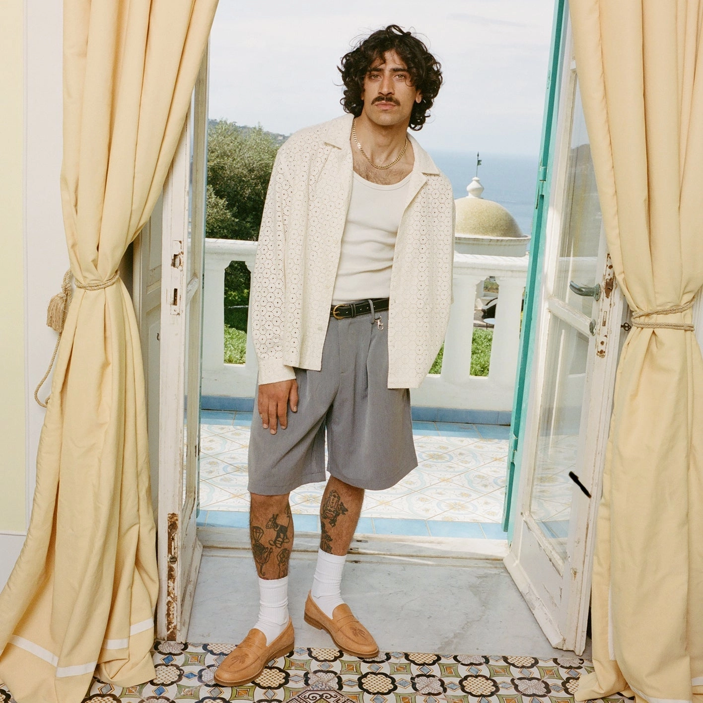 Geometric Pattern Duke Plus Antique White Crochet Shirt