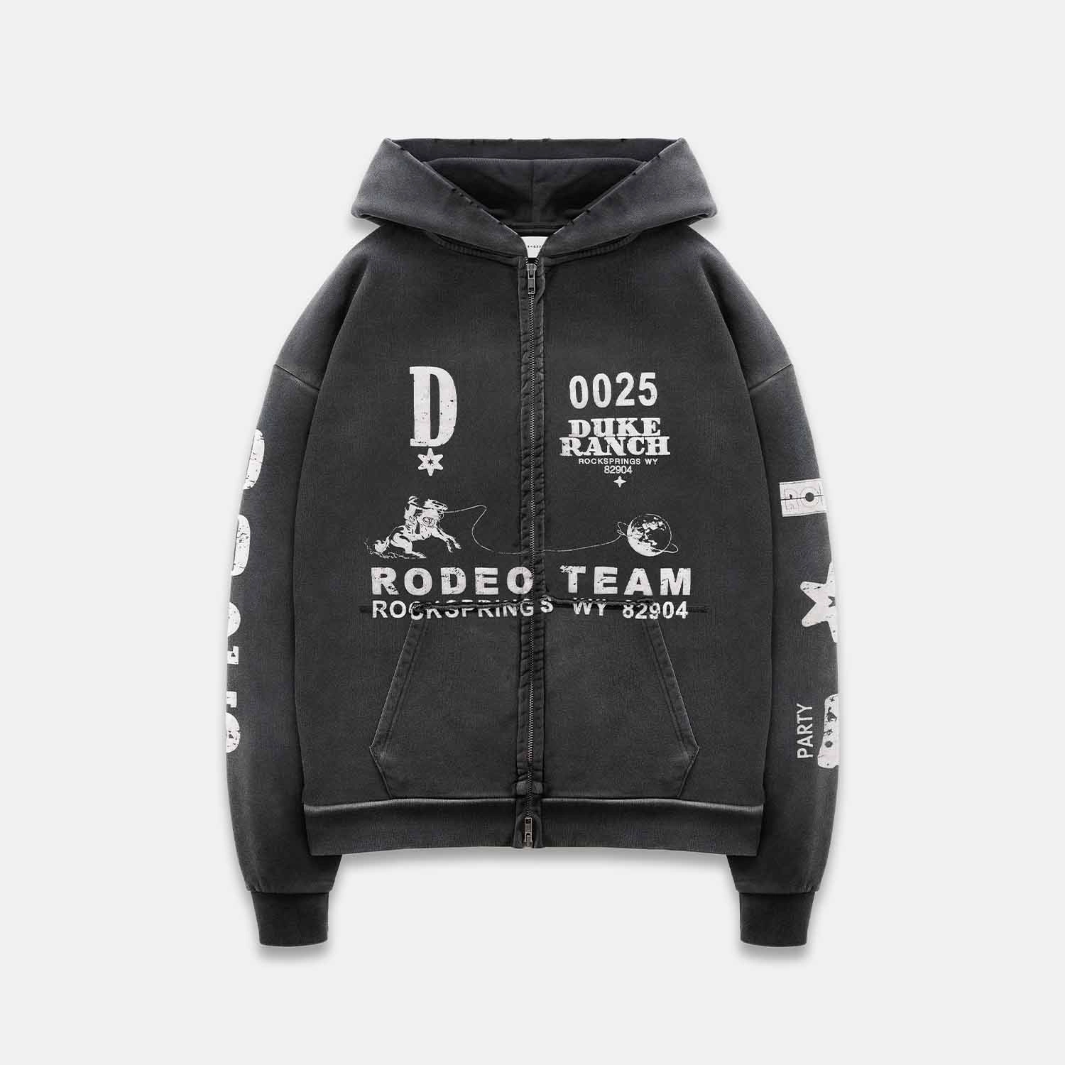 Duke Rodeo Team Vintage Black Zip Hoodie school wear Relaxed Fit Design