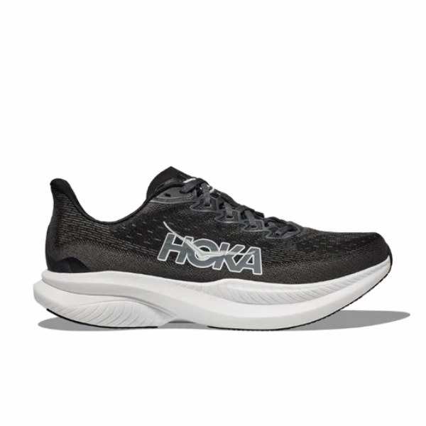 HOKA Women's Mach 6 (Wide Width) Black/White Breathable TPU Frame humid - climate running shoes