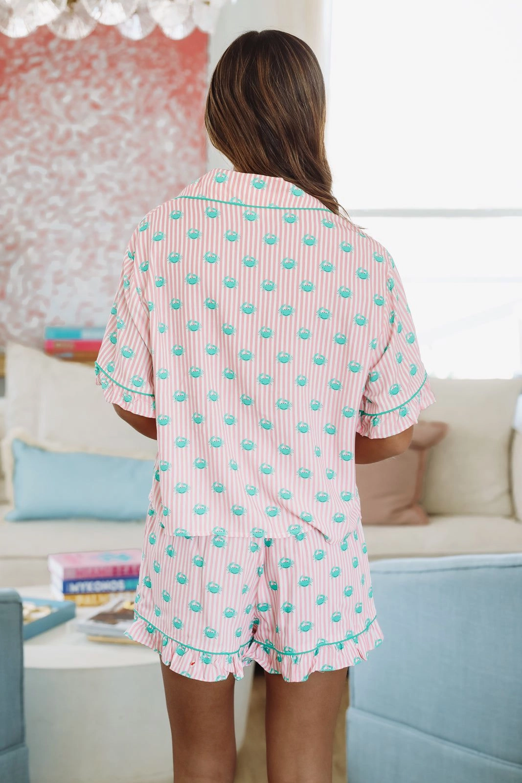 Temperature Regulating Textile Minimalist Aesthetic Crab Boil Short and Top Set - Pink and Green