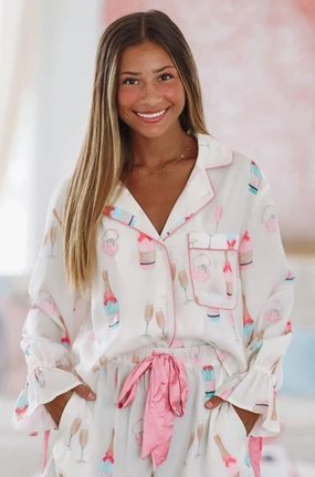 FadeResistantTechnology I Do Satin Pajama Top - Ivory and Pink
