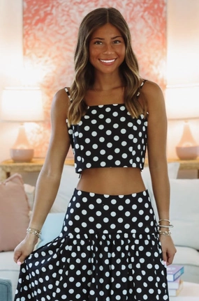 Tear Resistant Fiber Blend SoftTouchFinish Iconic Spots Crop Top - Black and White