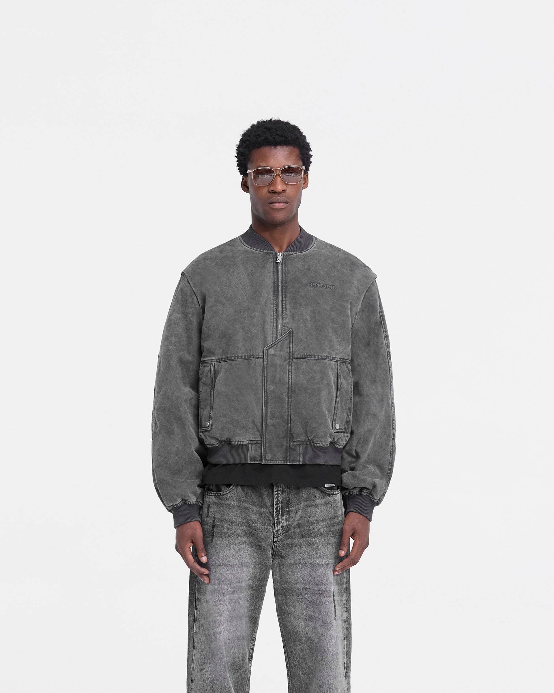 Snag Free Knit Inset Sleeve Bomber - Stained Black