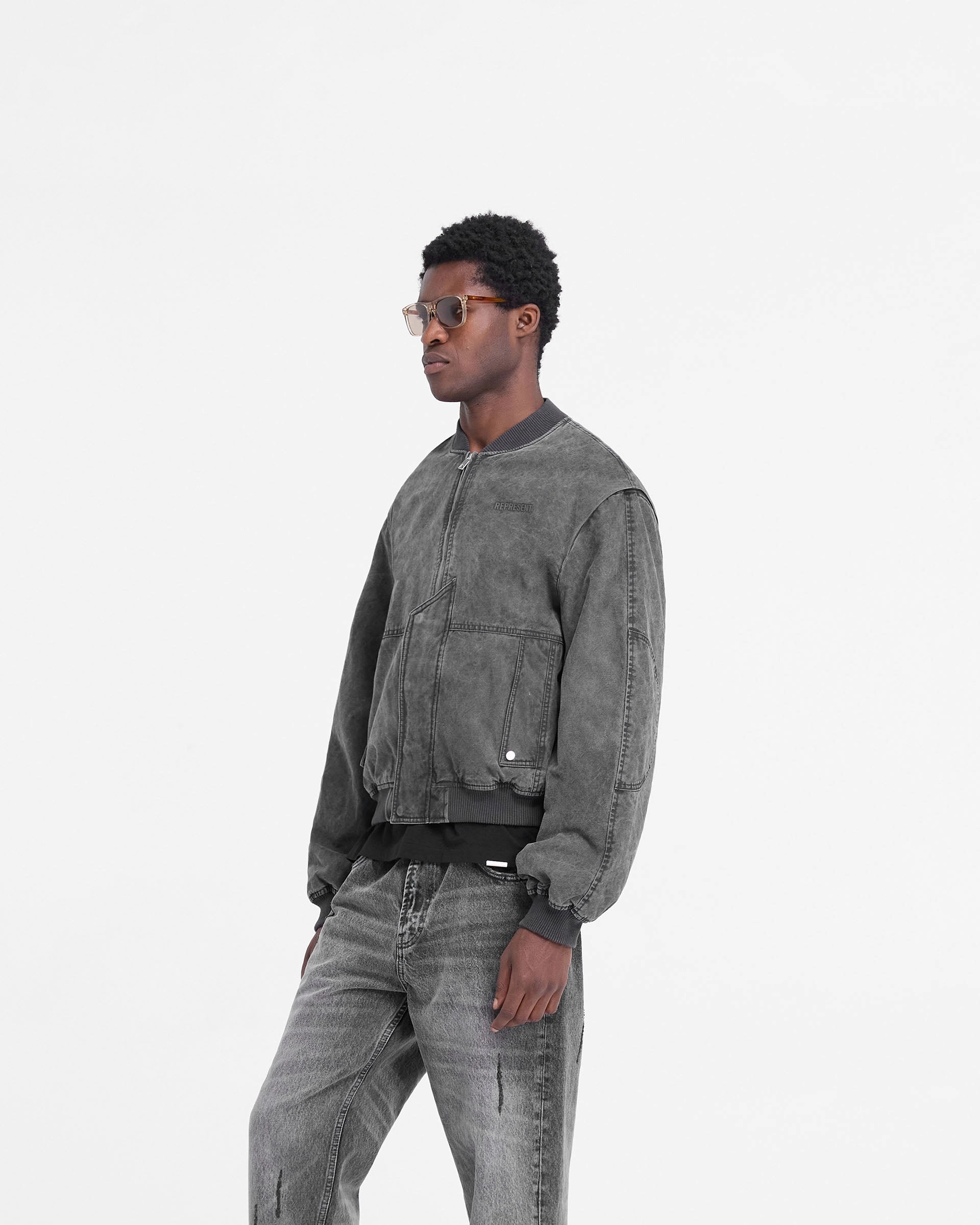 Inset Sleeve Bomber - Stained Black Essential Casual Look ReinforcedElasticHem