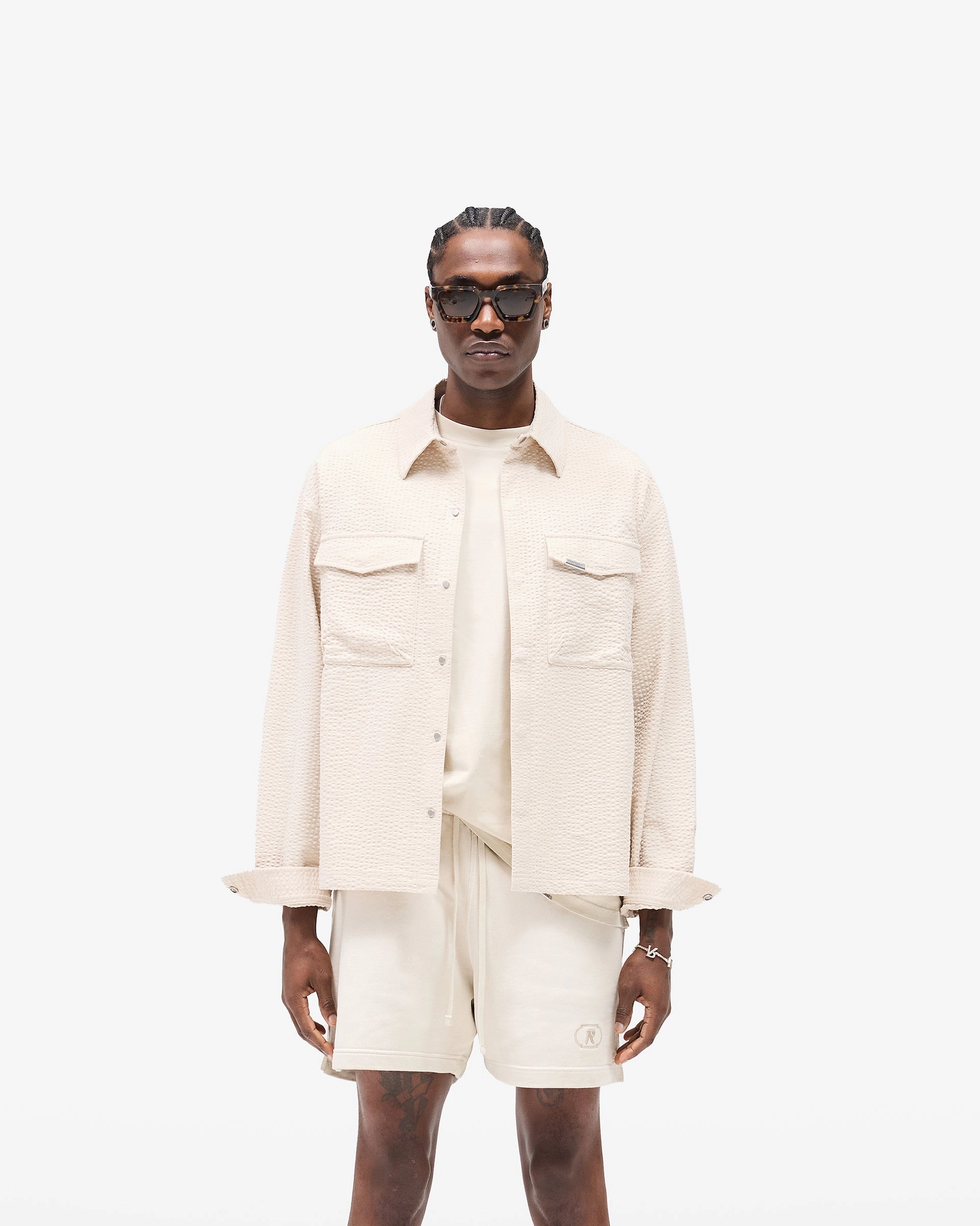 Textured Long Sleeve Shirt - Champagne Outerwear Companion tall size