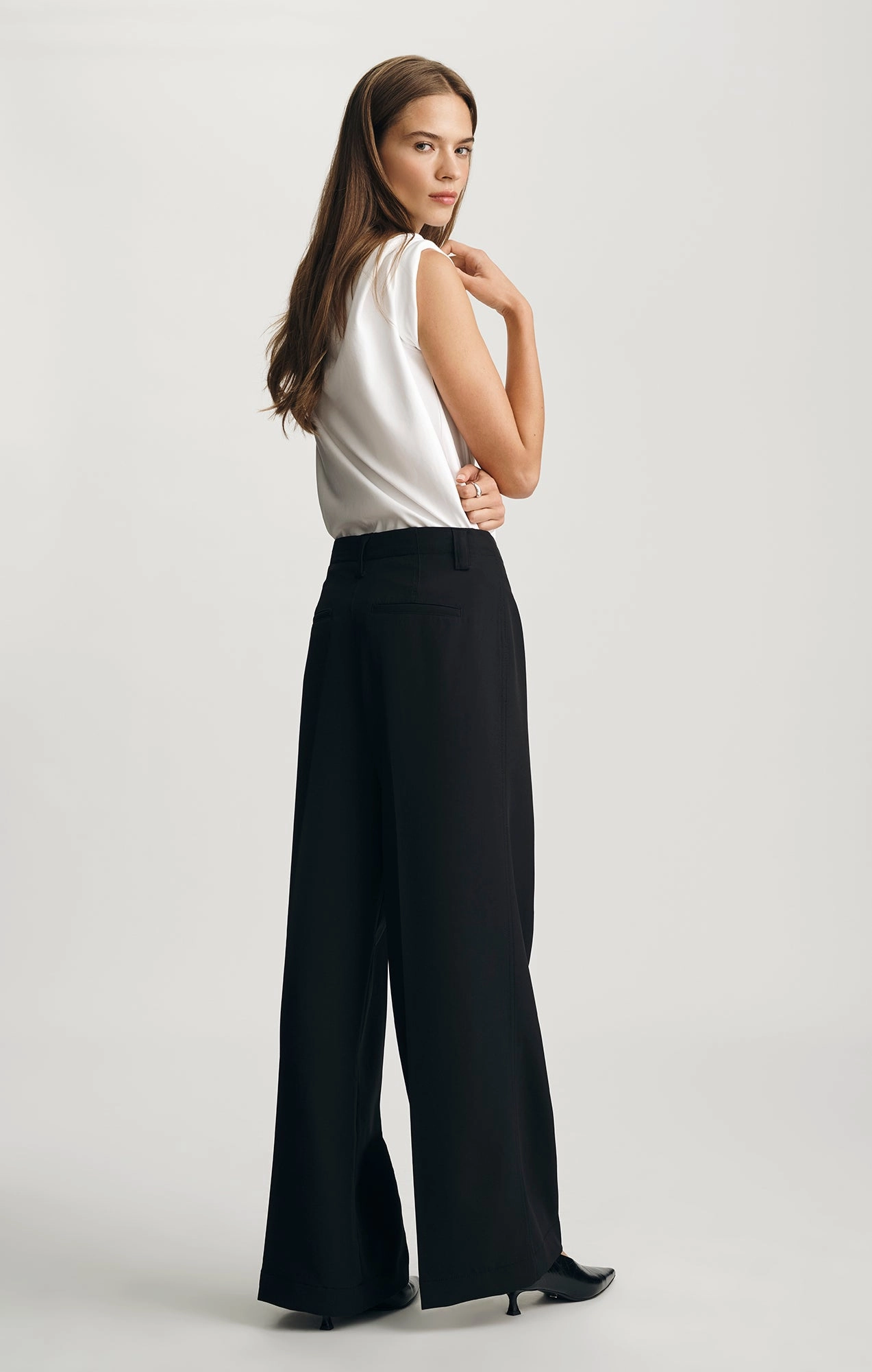 QuickReleaseFastenings Laser Cut Perforations EDITION WIDE LEG PANTS IN BLACK