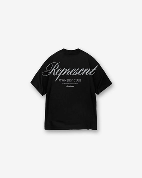 Represent Owners Club Script T-Shirt - Black Simple and Relaxed Cool Fit