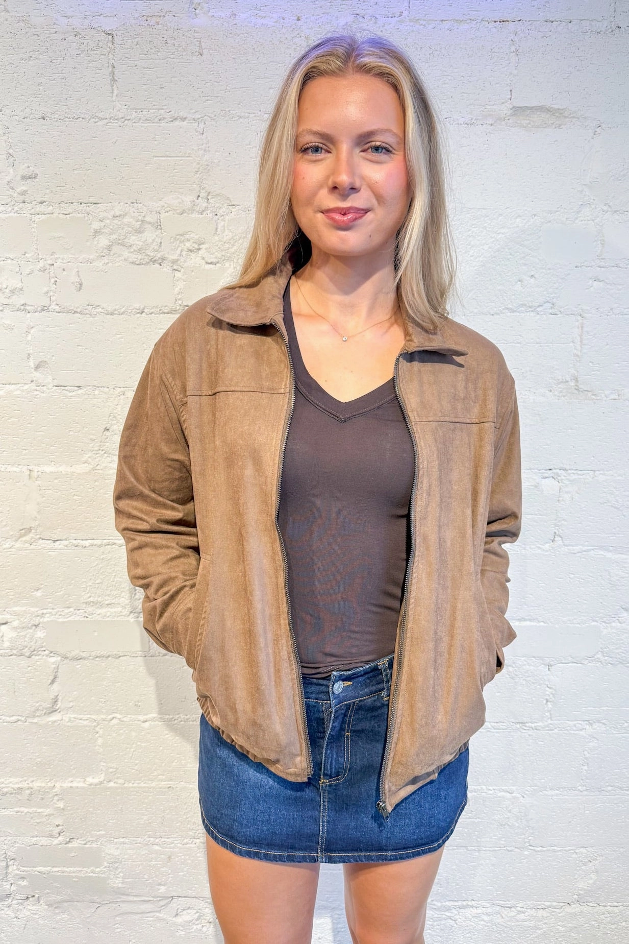 Suede Oversized Bomber Jacket Gloss Free Texture Heat Retention Layer