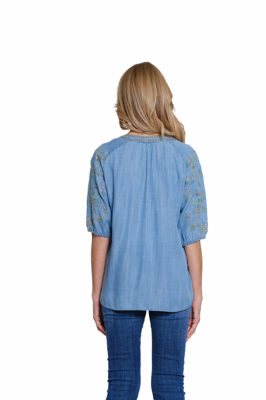 HighDensity Knit Embroidered Denim Top