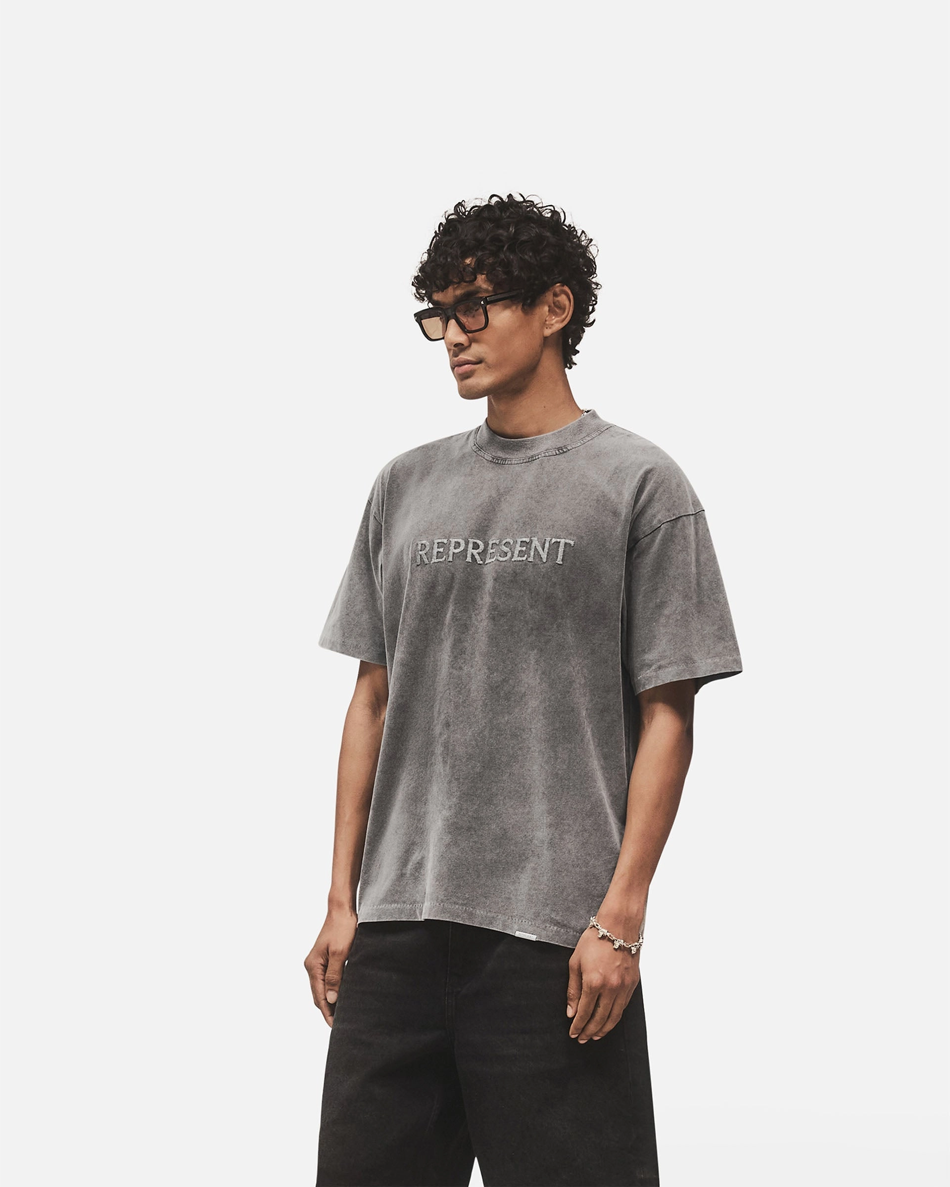 High Density Weave Embroidered Serif Logo T-Shirt - Vintage Grey