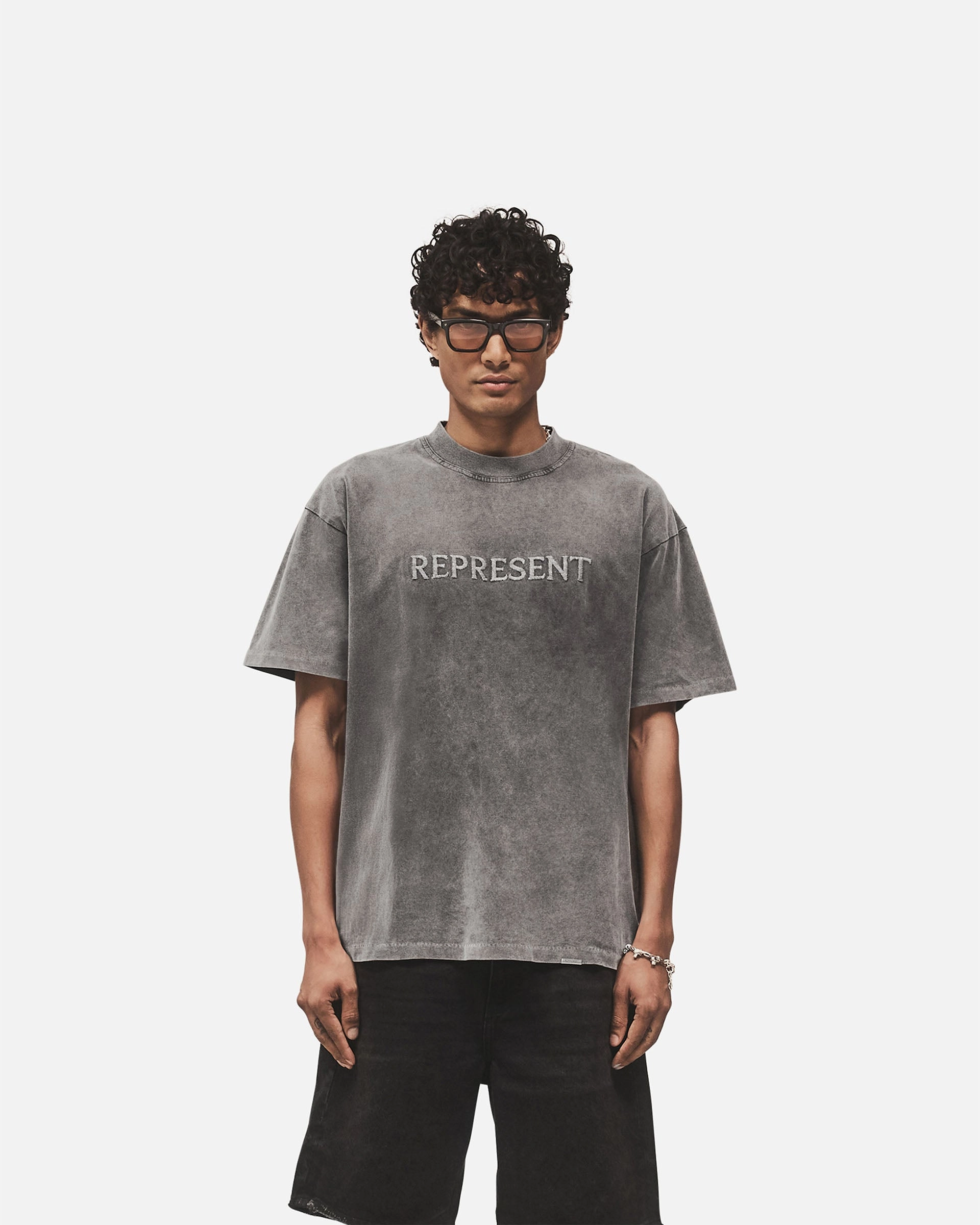 Embroidered Serif Logo T-Shirt - Vintage Grey EcoFriendly Dye