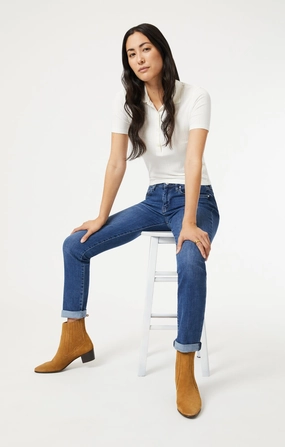 High-Quality Fabric EMMA SLIM BOYFRIEND IN DARK BRUSHED FEATHER BLUE