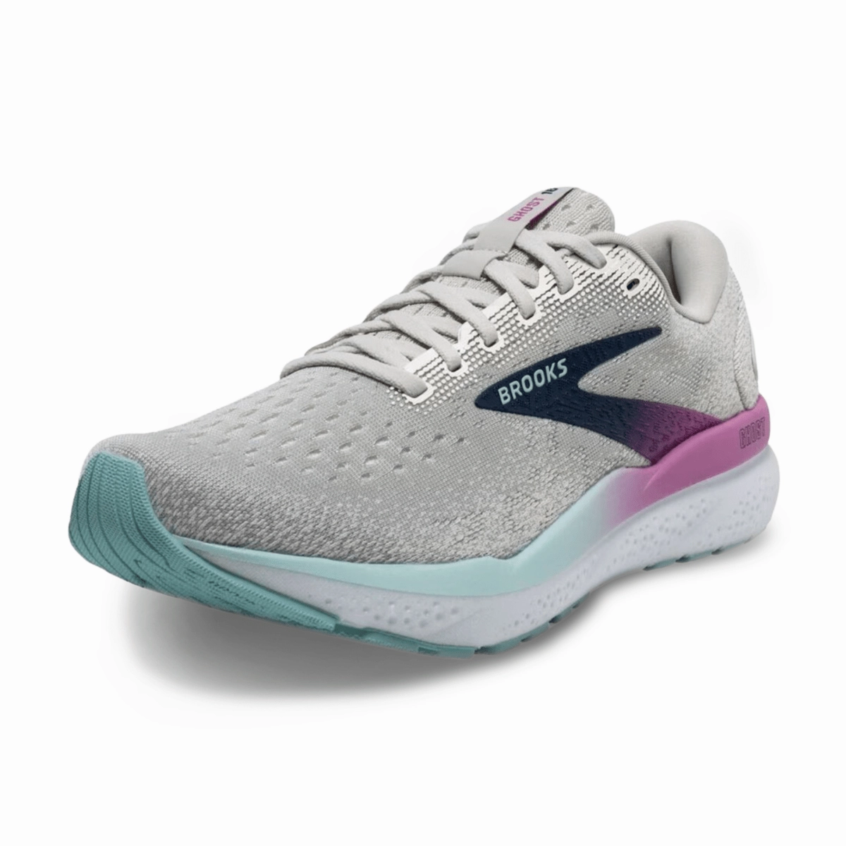 Seamless Knit Body Brooks Women's Ghost 16 White/Grey/Estate Blue