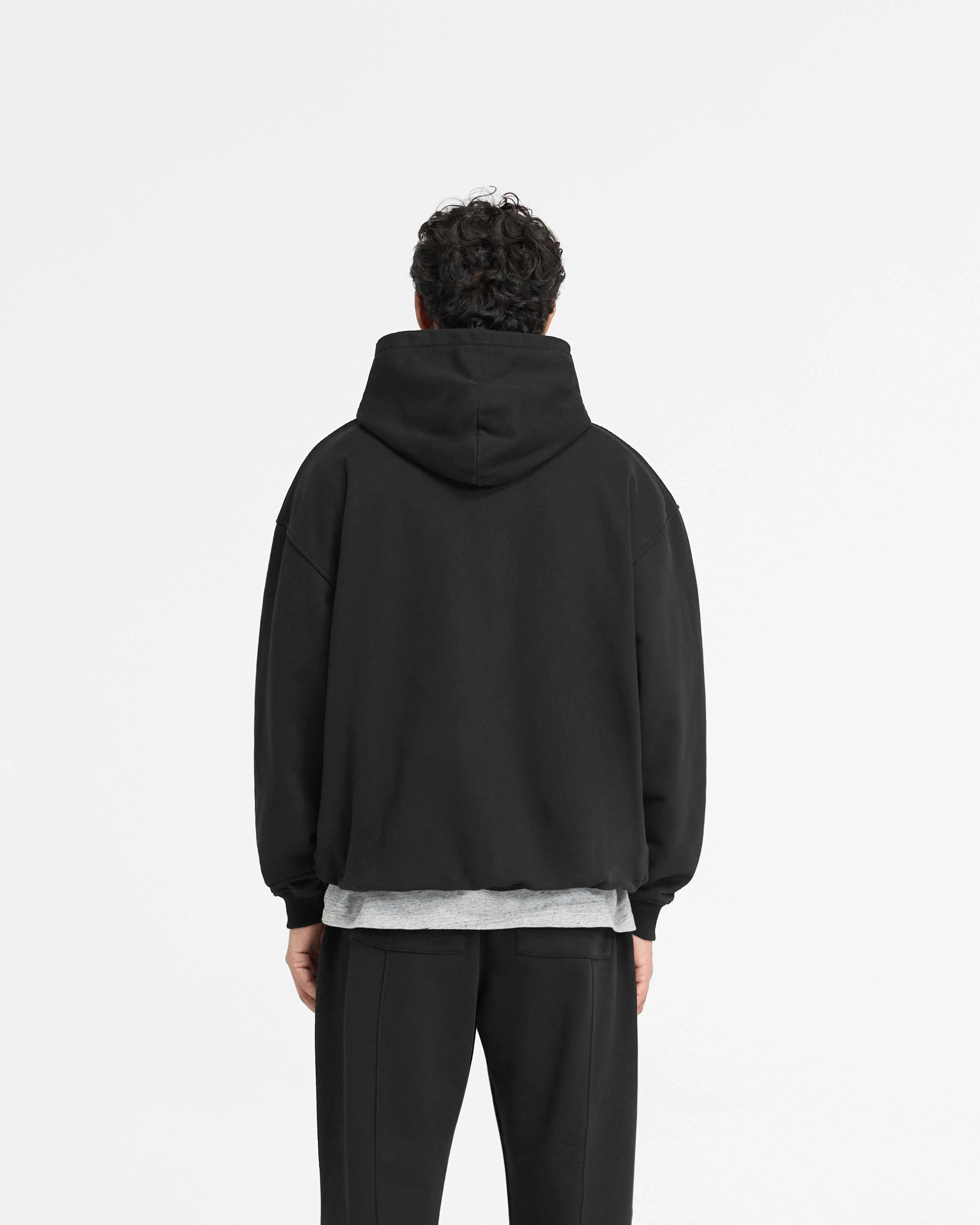 Double Needle Stitching England Applique Hoodie - Jet Black