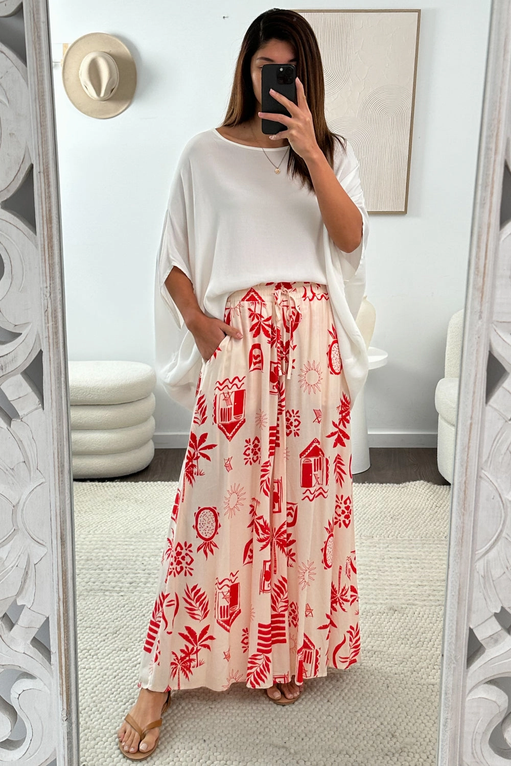 Eros Pants - Red Multi DoubleLayeredHem AllDayComfort