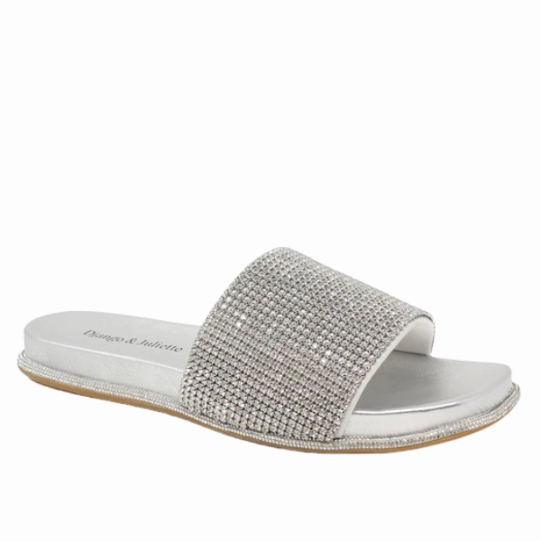 Django & Juliette Women's Yatin Silver Leather Jewels Comfortable all-day wear Fashion Sandals