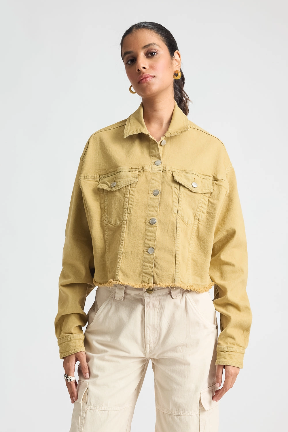 Anytime Outer Fit Earthy Hem Denim Jacket