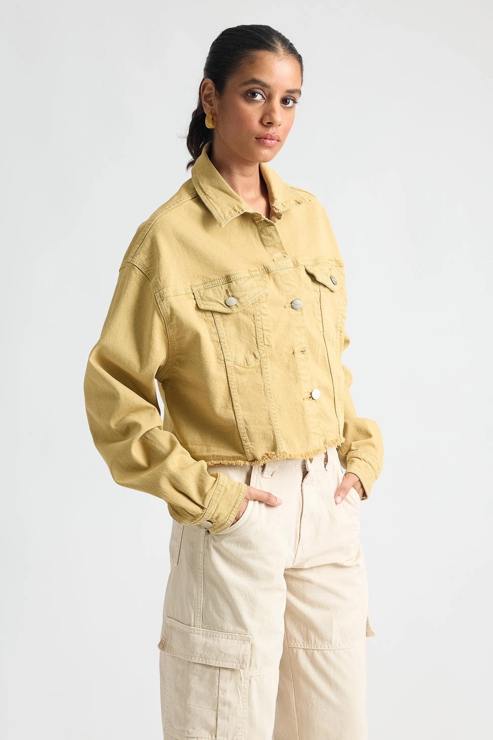 Earthy Hem Denim Jacket Easy Wear