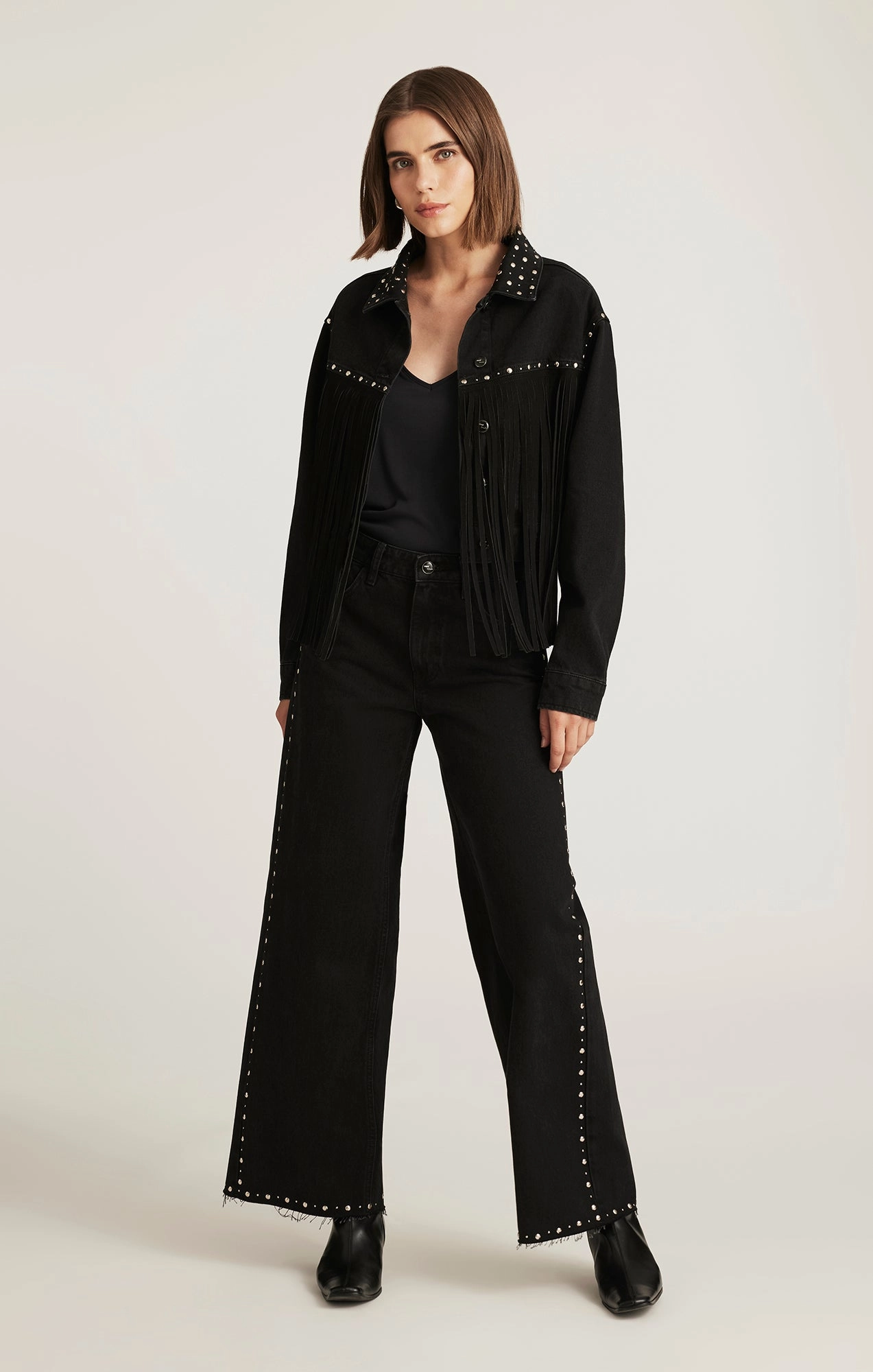 REBECCA WIDE LEG IN STUDDED SMOKE DENIM Eco Friendly Dye