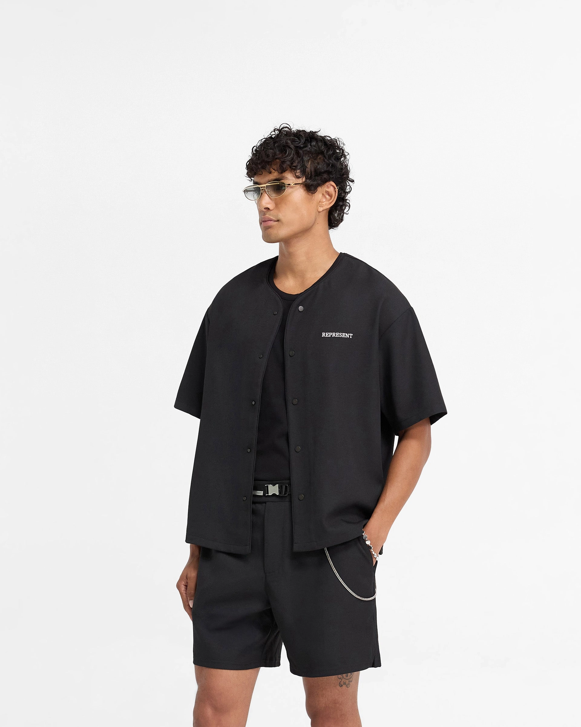 Baseball Shirt - Black Mesh Insert Comfort Stretch