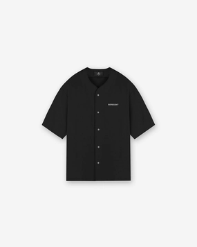 Baseball Shirt - Black Zip Front Workwear Casual