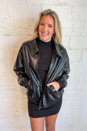 Luxury Appeal Faux Leather Oversized Bomber Jacket