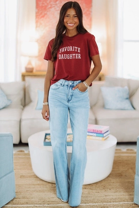Favorite Daughter Cropped Collegiate Tee - Sangria Nights RibbedTexture