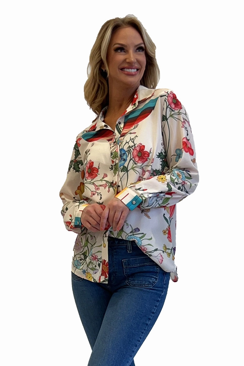HighDensityFoam Fiesta Floral Long Sleeve Pearl Snap Top