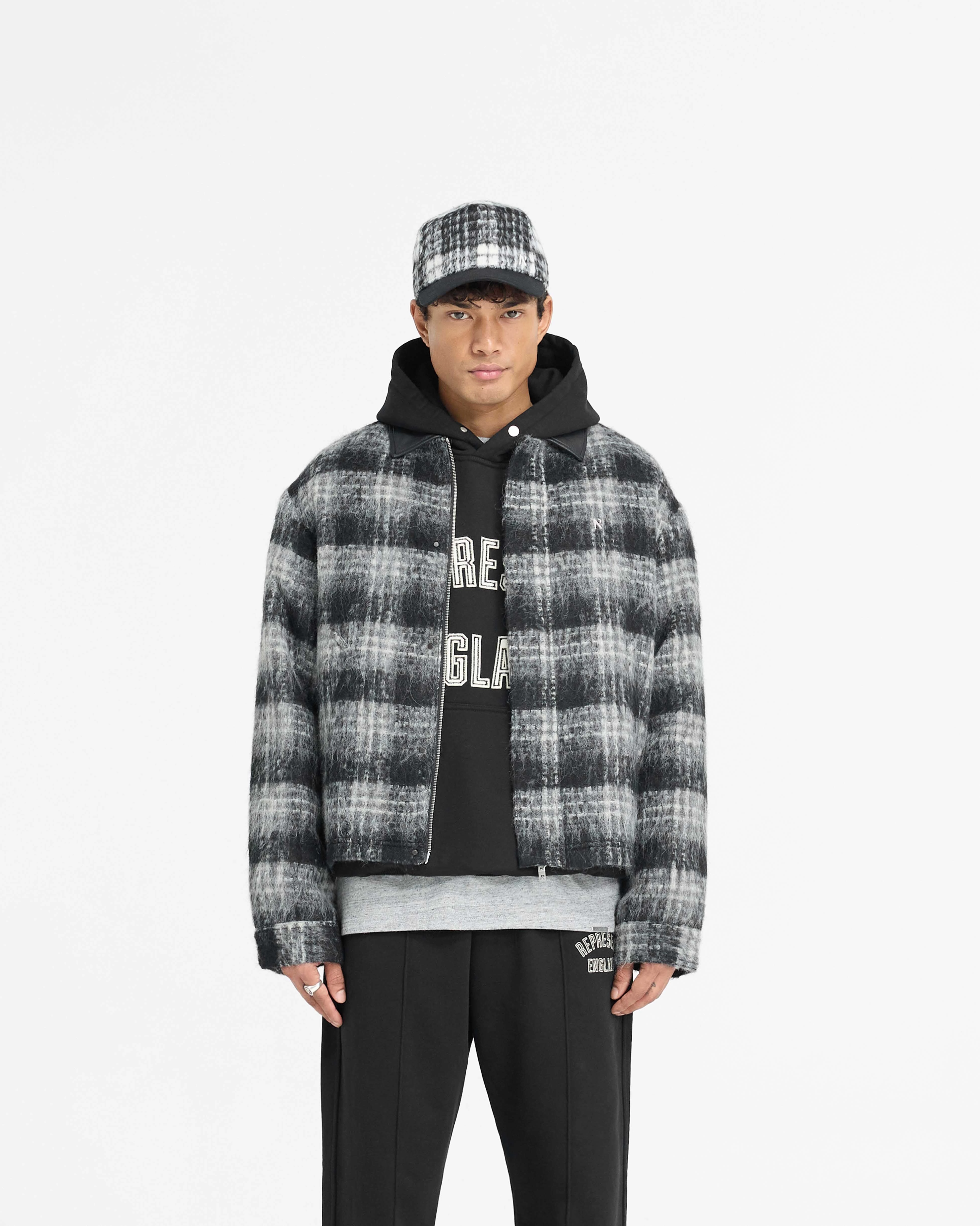 Tailored Cut Flannel Check Overshirt - Jet Black