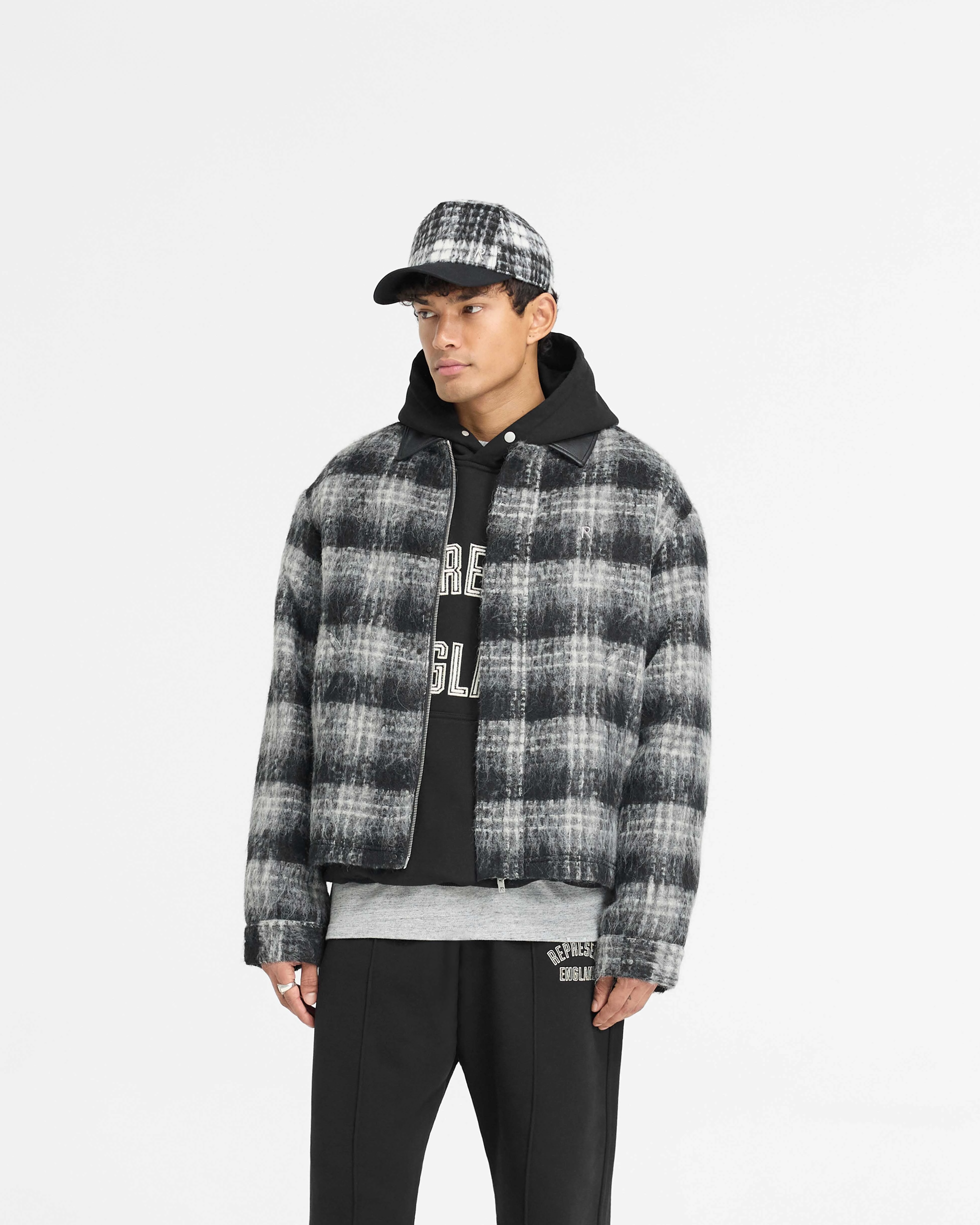 Asymmetrical Cut Seasonal Style Flannel Check Overshirt - Jet Black