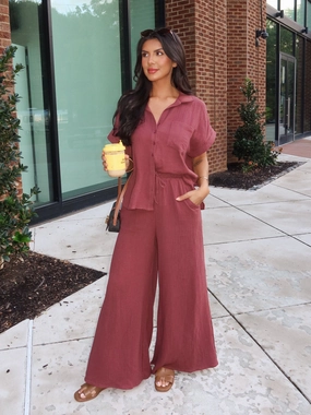 Flat Seam Engineering It List Gauze Pants in Chocolate Tear Resistant Design Low Rise Fit