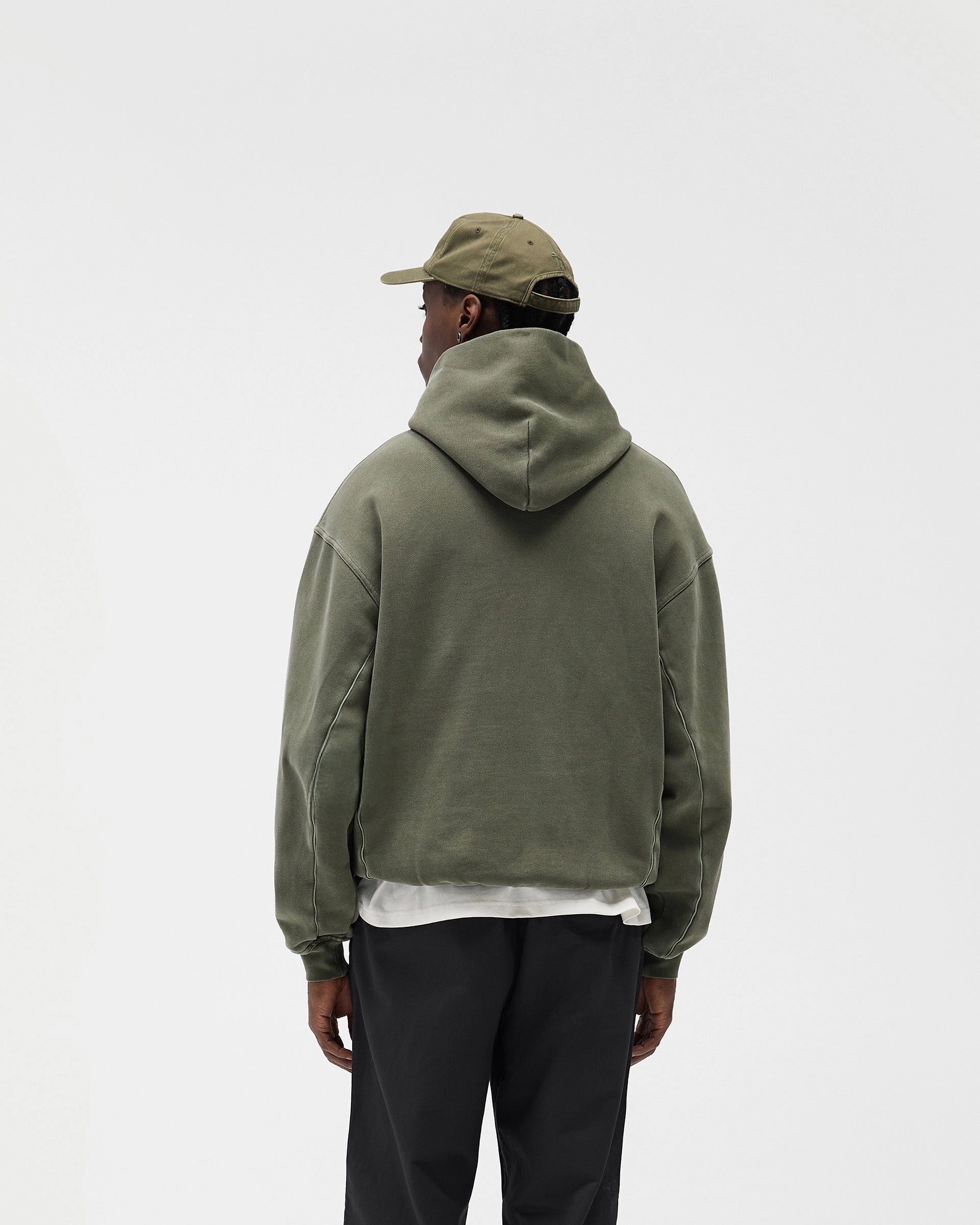 Represent X Puma Graphic Hoodie - Night Pine Raw Hem Detail