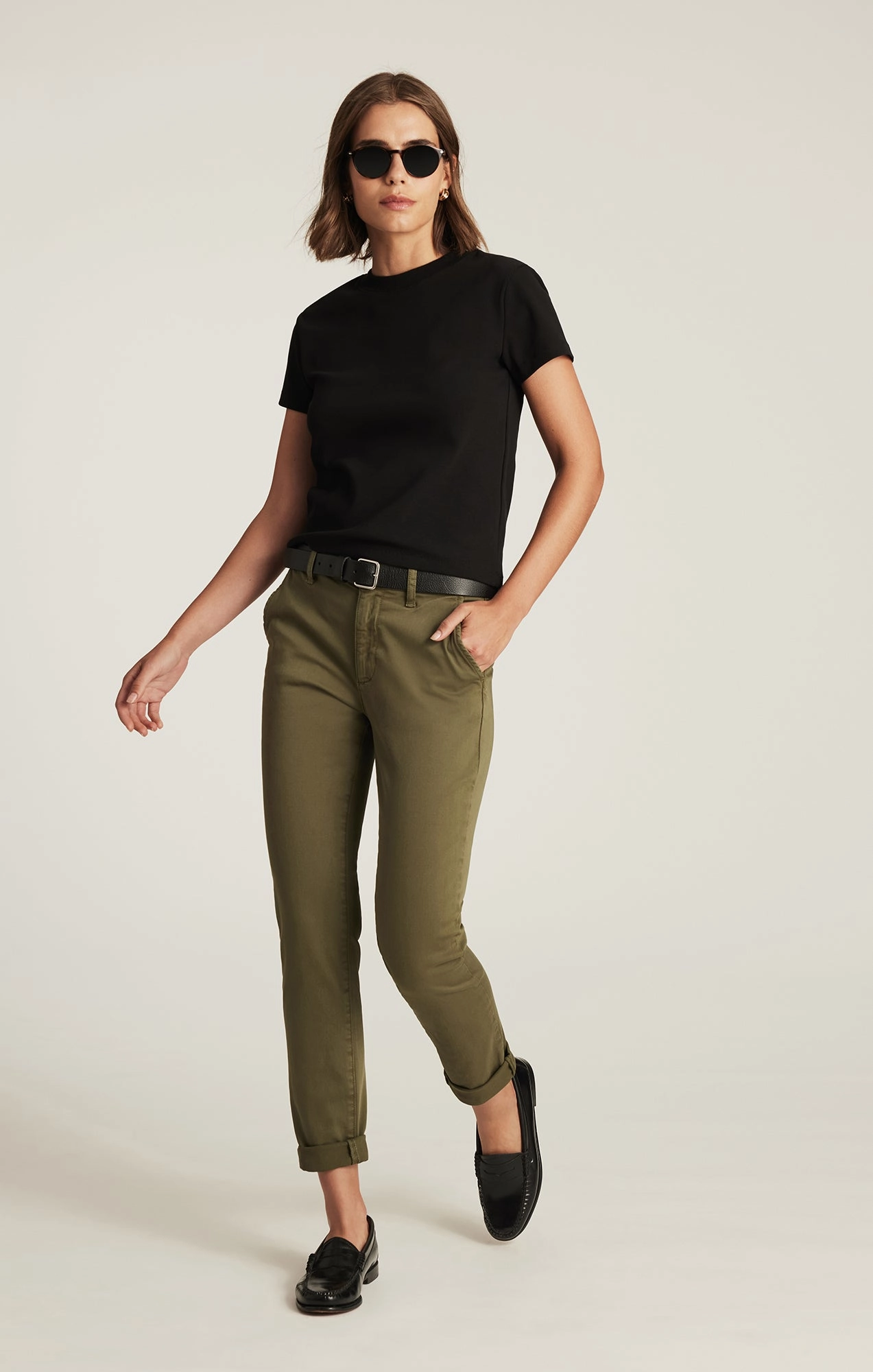KATHLEEN SLIM BOYFRIEND IN DARK OLIVE CASUAL TWILL SoftCottonBlend