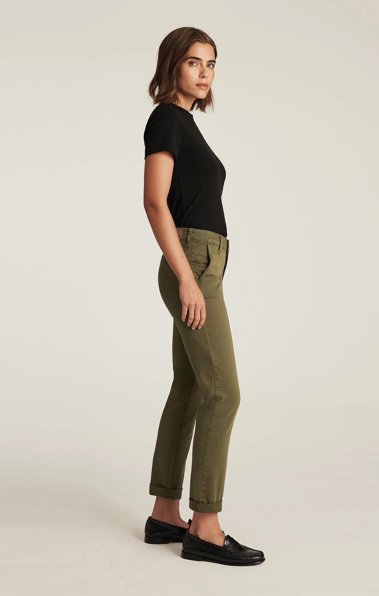 KATHLEEN SLIM BOYFRIEND IN DARK OLIVE CASUAL TWILL Noise Reduciting Fabric