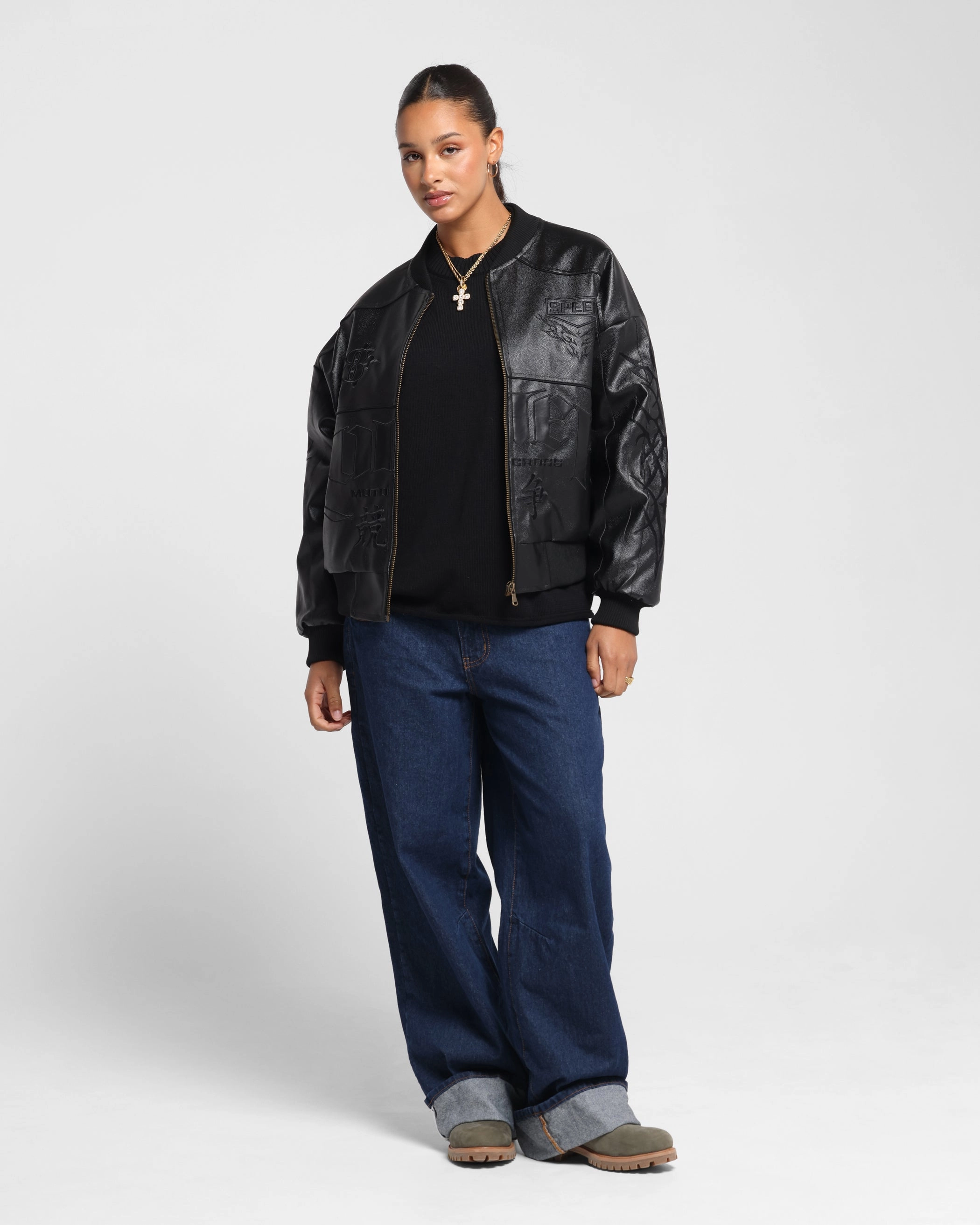 Winter Fit Loiter Tokyo Drift Vegan Leather Jacket Black