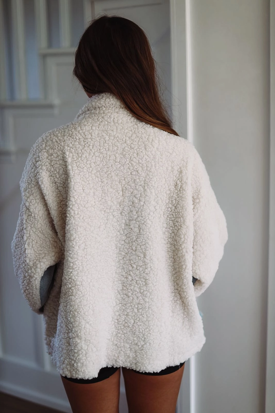 Colorado Bound Sherpa Denim Jacket - Ivory and Light Wash Contoured Armhole Design Temperature Control Technology