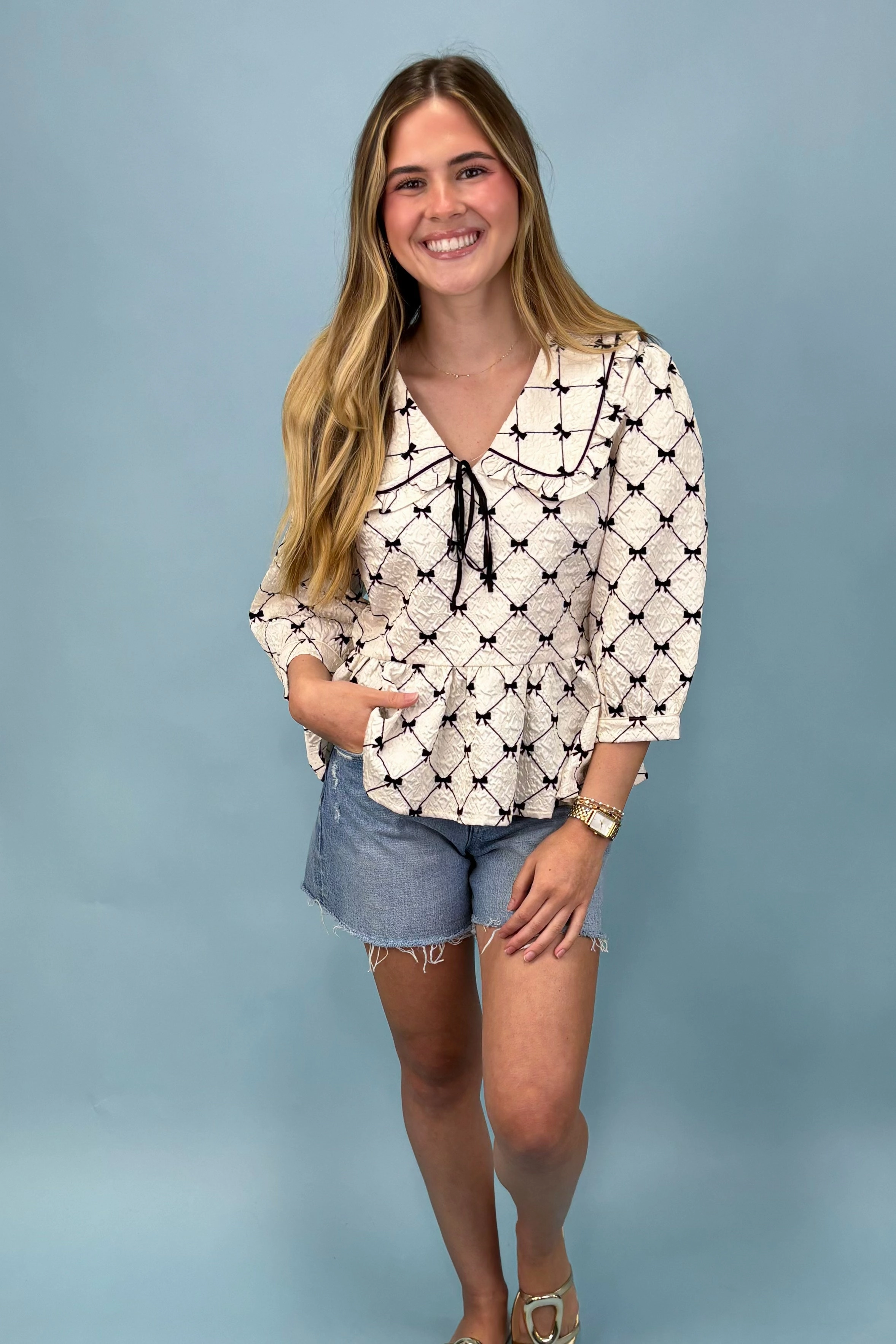 AllDayComfortFit Flirty Chic Bow Peplum Top