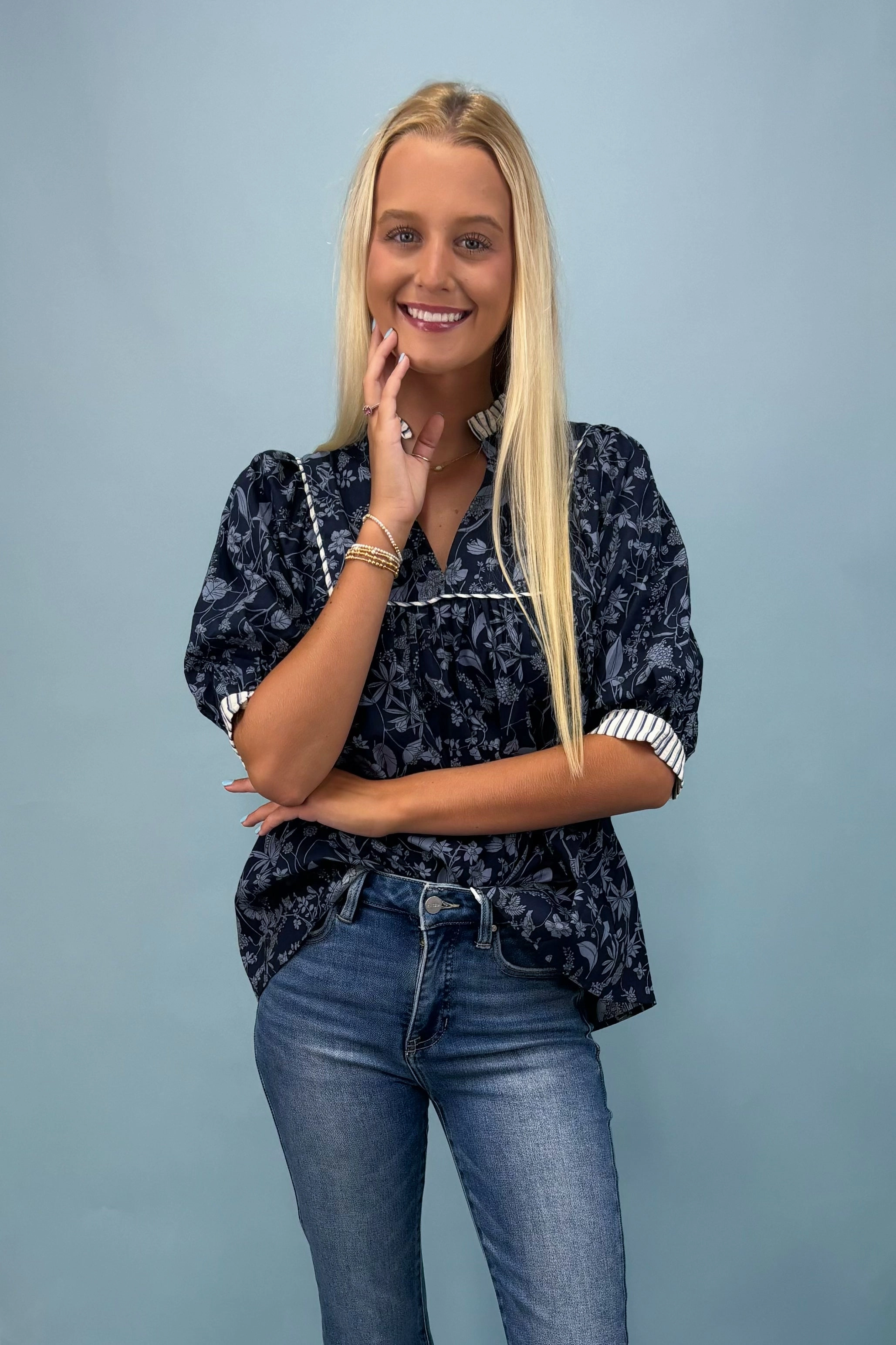 HighNeck Italian Hideaway Floral Top