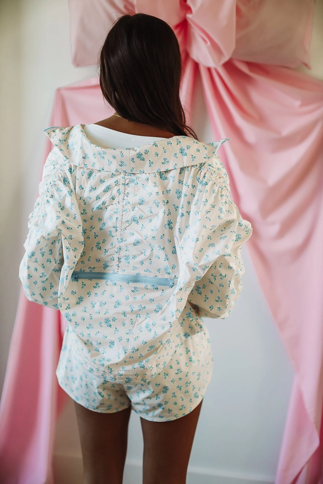 LowImpact Dye Process PocketDetails Floral Windbreaker Jacket - Blue