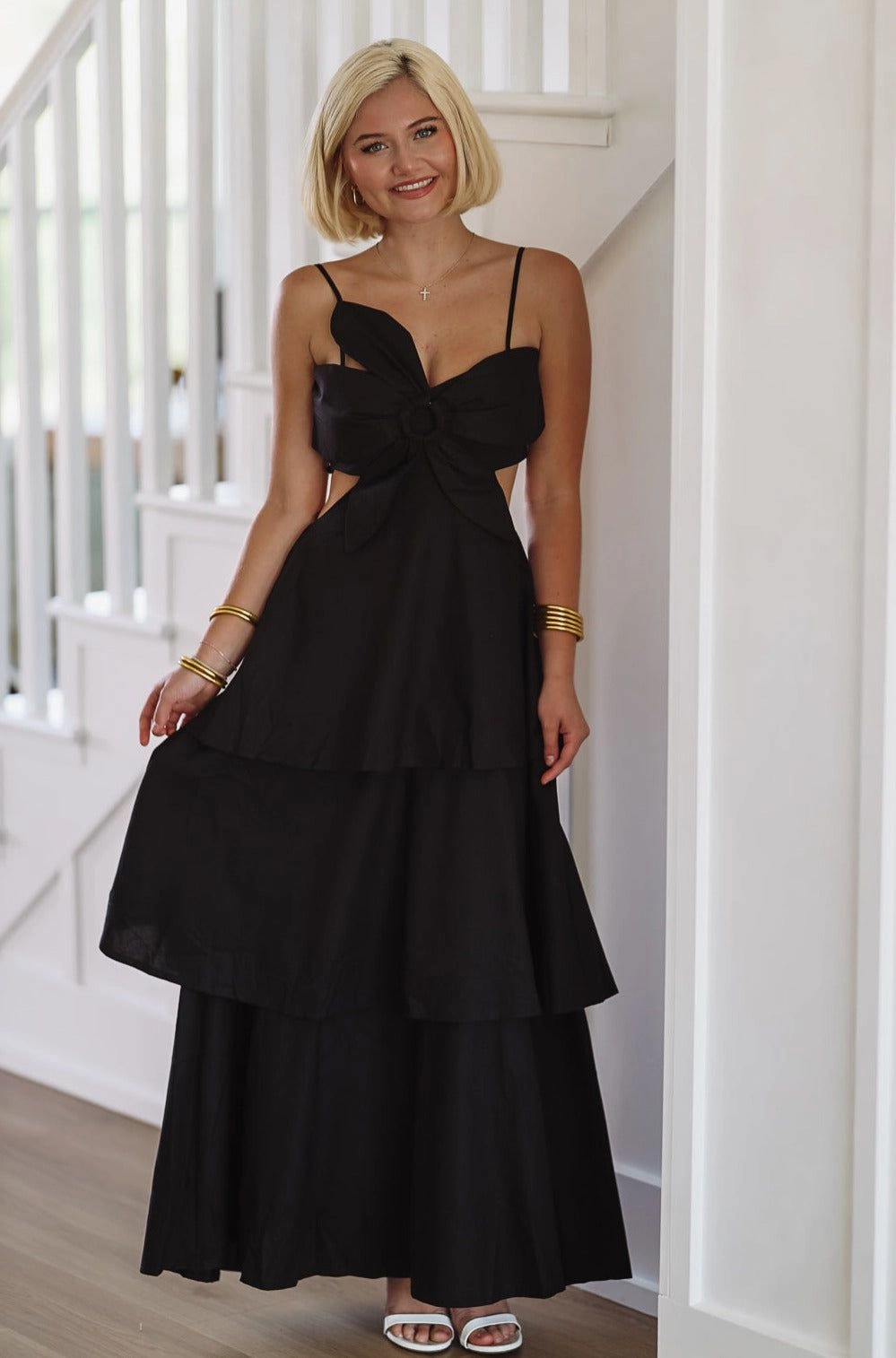 Flower on Top Maxi Dress - Black LightweightMaterial